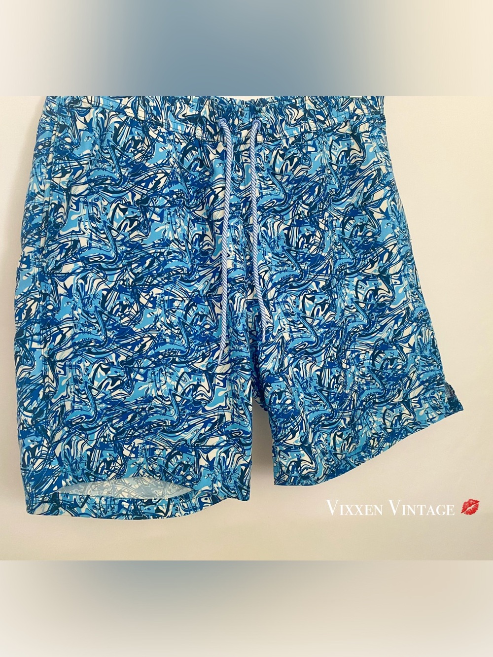 TAILORBYRD ABSTRACT PRINT 'SWIM SHORTS 6"' IN BLUE/WHITE COMBO